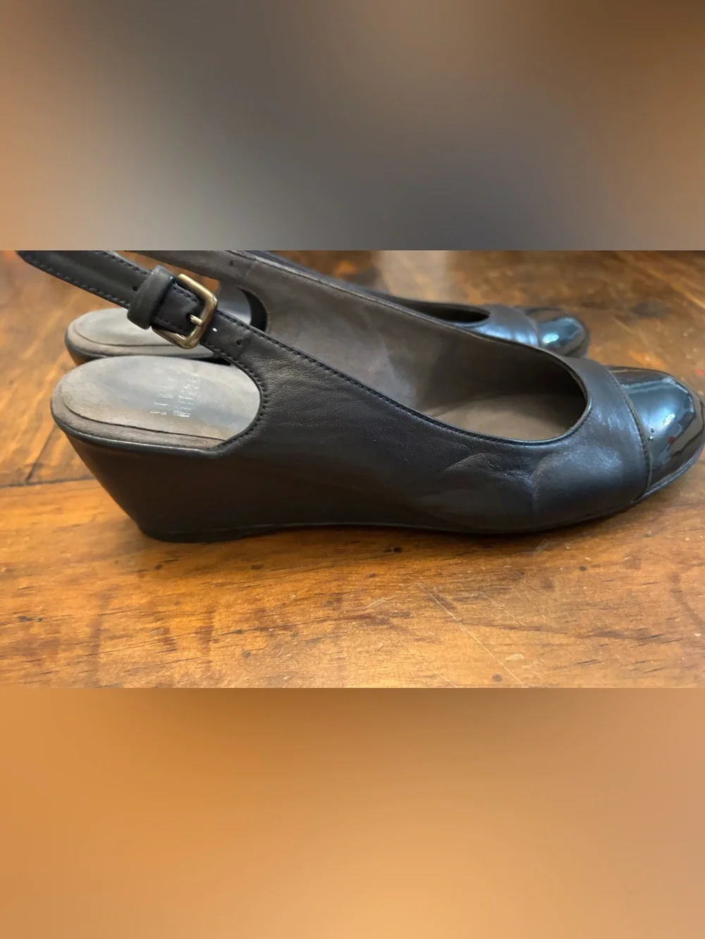 STUART WEITZMAN AUTH $399 Women Navy Blue Nappa Leather Tipin Cap Toe Wedge 6.5 - Picture 3 of 9